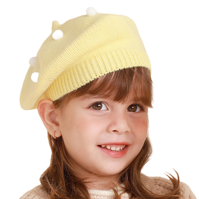 Autumn Winter Knitted Warm Hat Girls Cute Berets Caps Lovely Purl Beanies Hats Wild Cute Hair Ball Kids Knitted Thermal Beret