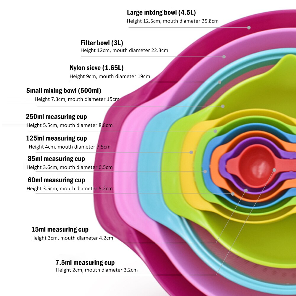 10pcs/Set Kitchen Utensils Set Mixing Bowls Set Flour Sieve Measuring Spoon Salad Bowl Kitchen Gadgets For Salad Cooking Baking