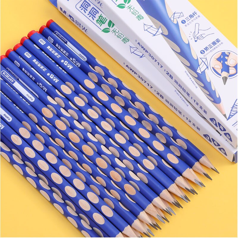 12 Stks/set Houten Potlood 2B Hb Driehoek Hout Potlood Juiste Kinderen Schrijven Vaardigheden Briefpapier Levert Sturen 1 Puntenslijper