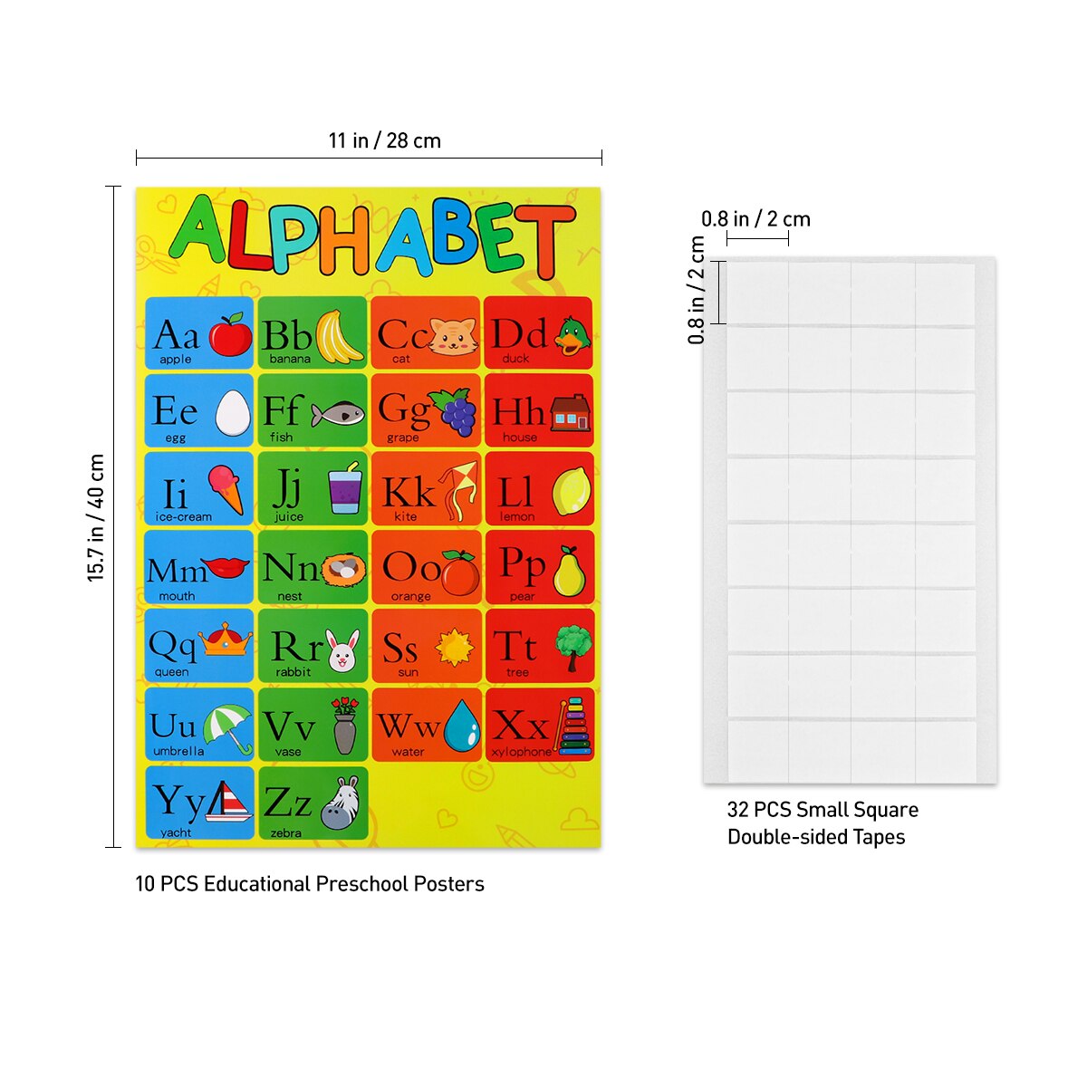 STOBOK-carteles educativos para preescolar, 10 piezas, gráficos para preescolares, niños pequeños, aulas de guardería, incluye alfabeto