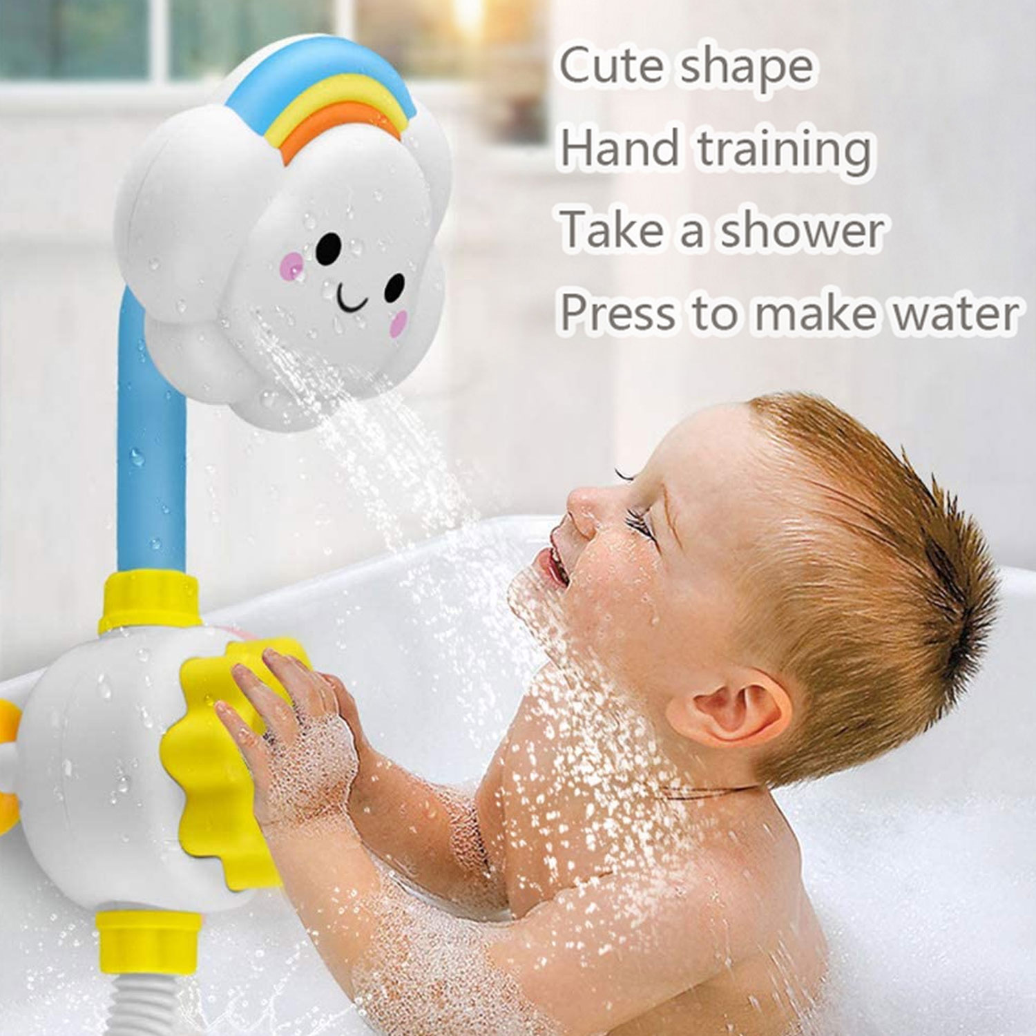 Baby Bath Toys Cloud Shape Bathtub Faucet Shower Head Bathing Watering Sprayer with Spouts Suckers for Kids Infants