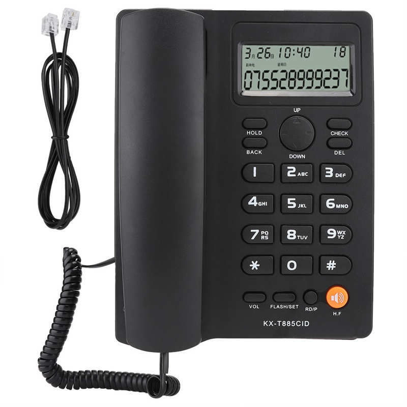 Landline Home Phone Desktop Fixed Wired Telephone with Caller ID Display Hands‑free Calling Function for Home Office Hotel: black