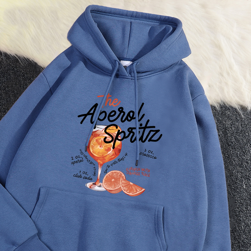 Sweat à capuche d'hiver pour femme The Aperol Spritz rétro Cocktail impression sweat poche ample polaire pull Kawaii vêtements de sport: S / Marron