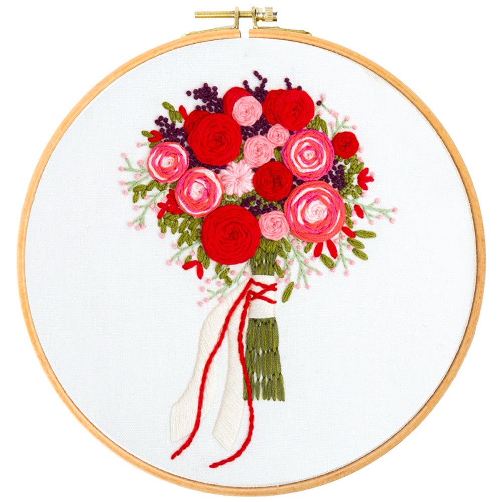 DIY Stamped Embroidery Starter Kit With Flowers Plants Pattern Embroidery Cloth Color Threads Tool Kit Handmade Embroidery: 3