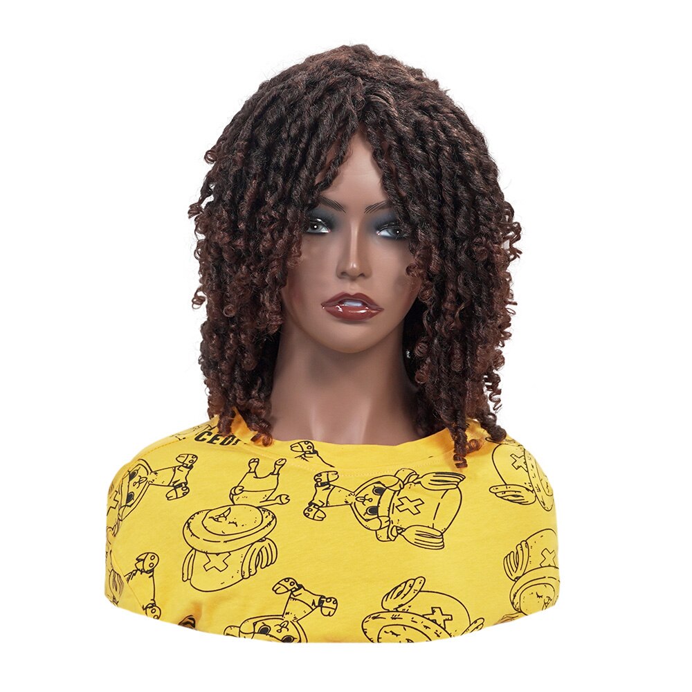Dreadlock Gevlochten Twist Korte Pruiken Zwart Bruin Ombre 30 Kleur Synthetisch Haar Faux Locs Pruiken Afro Krullend Synthetische Pruik 6inchesfxks: T1B-30 / 6inches
