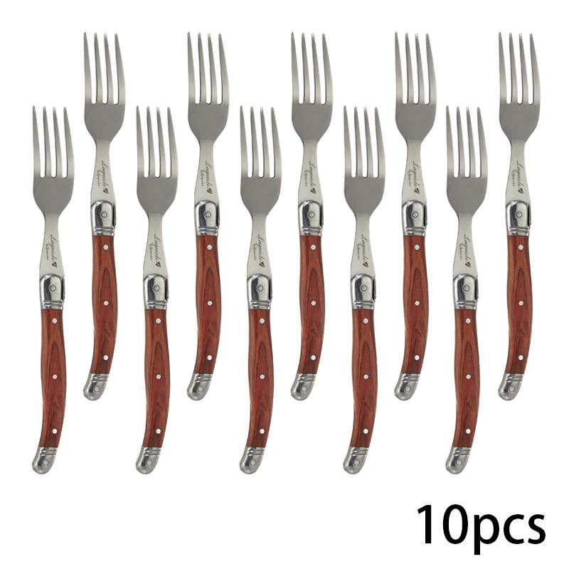 Laguiole bøf gafler sæt rustfrit stål japansk træ middag bestik bord gaffel servise bar restaurant vestlige køkken sæt: 10 stk