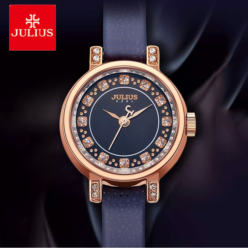 Julius Vrouwen Quartz Horloges Luxe Crystal Lederen Band Dames Armband Horloge Vrouwelijke Klok Jurk