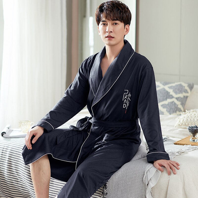 Primavera bata otoño hombres 100% de algodón top para dormir batas Kimono para hombre sólido batas bata de baño larga novia Bata