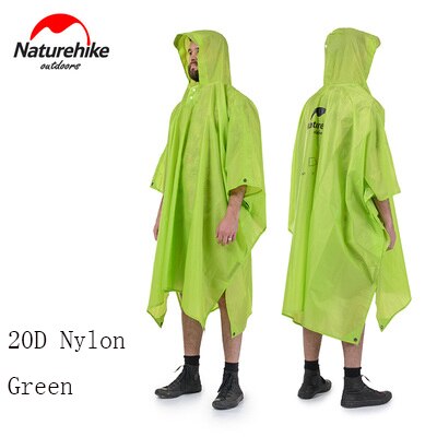 Naturehike 3 in 1 Hooded Rain Poncho Waterproof Raincoat Jacket for Men Women Adults Outdoor Camping Hiking Tent Mat NH17D002-M: 20D Green