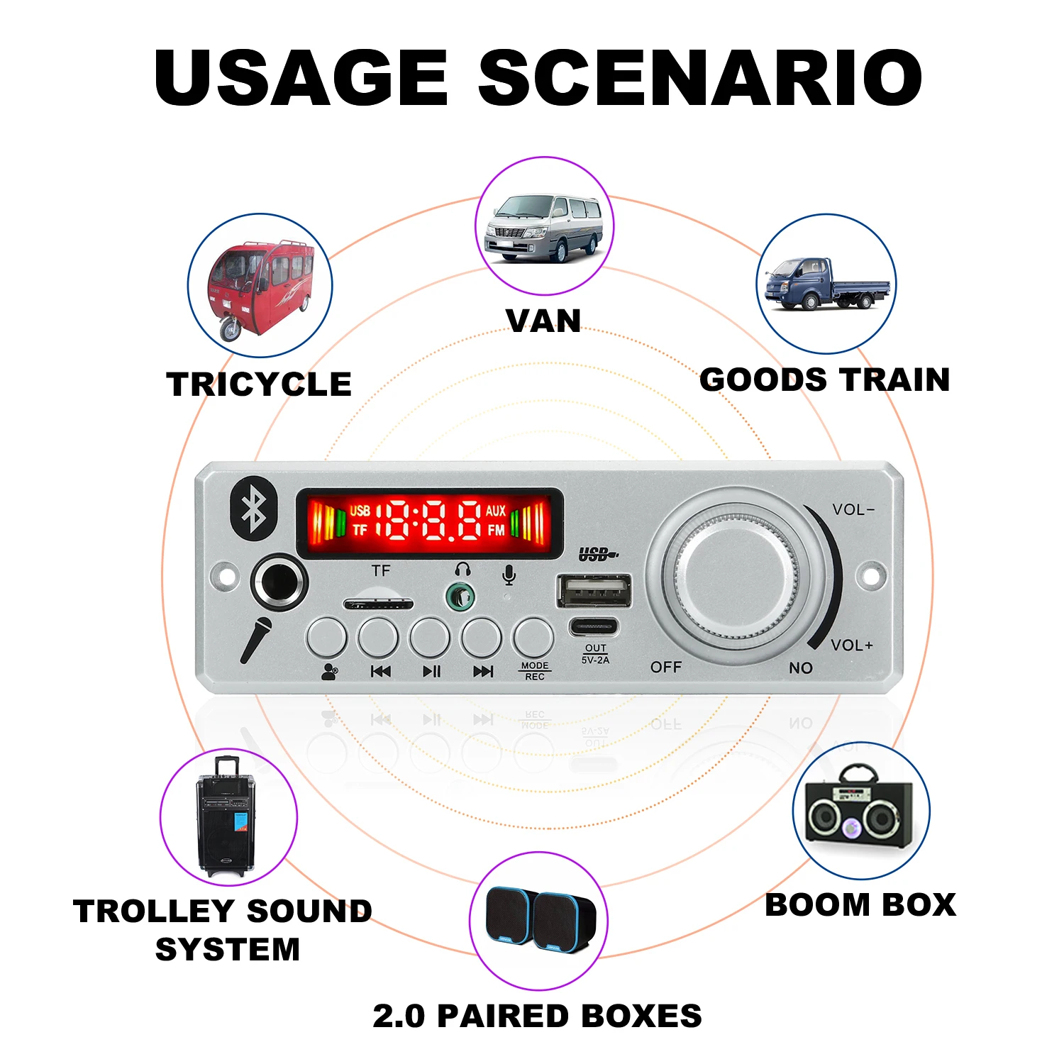 80w Verstärker Bluetooth 5,0 DIY MP3 WAV Decoder Board DC 12V 2*40W Wireless Auto USB MP3-Player TF Kartens teck platz USB FM mit Mikrofon