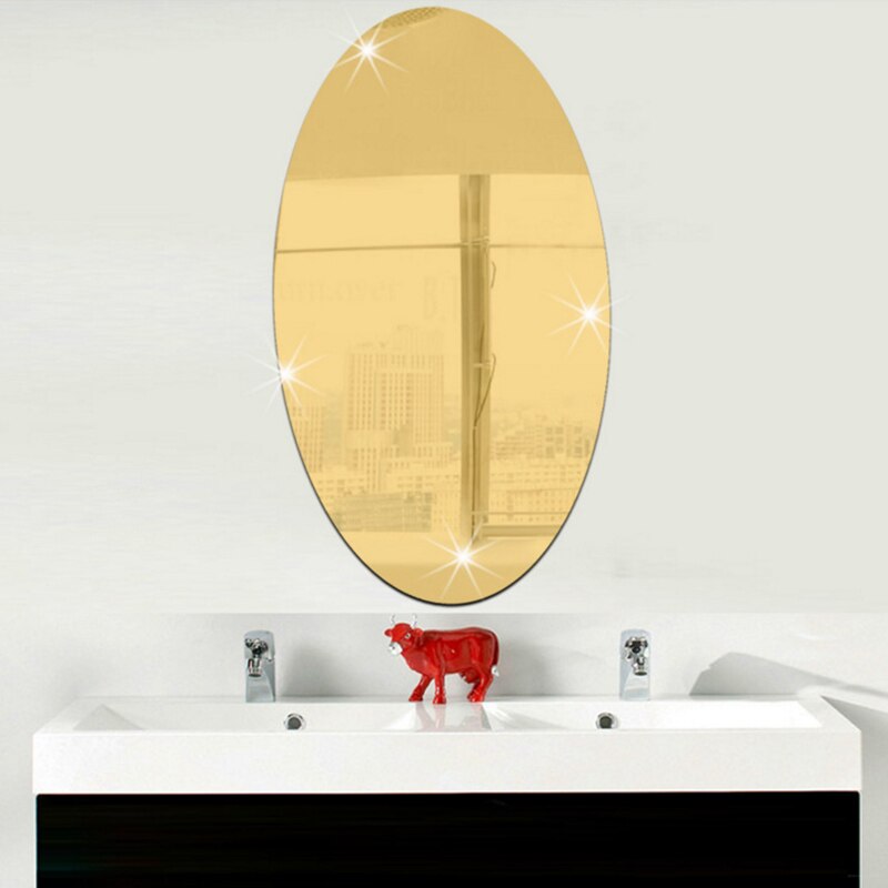Autocollant mural effet miroir 3D | Décoration de fond ovale Rectangle amovible pour la maison et la