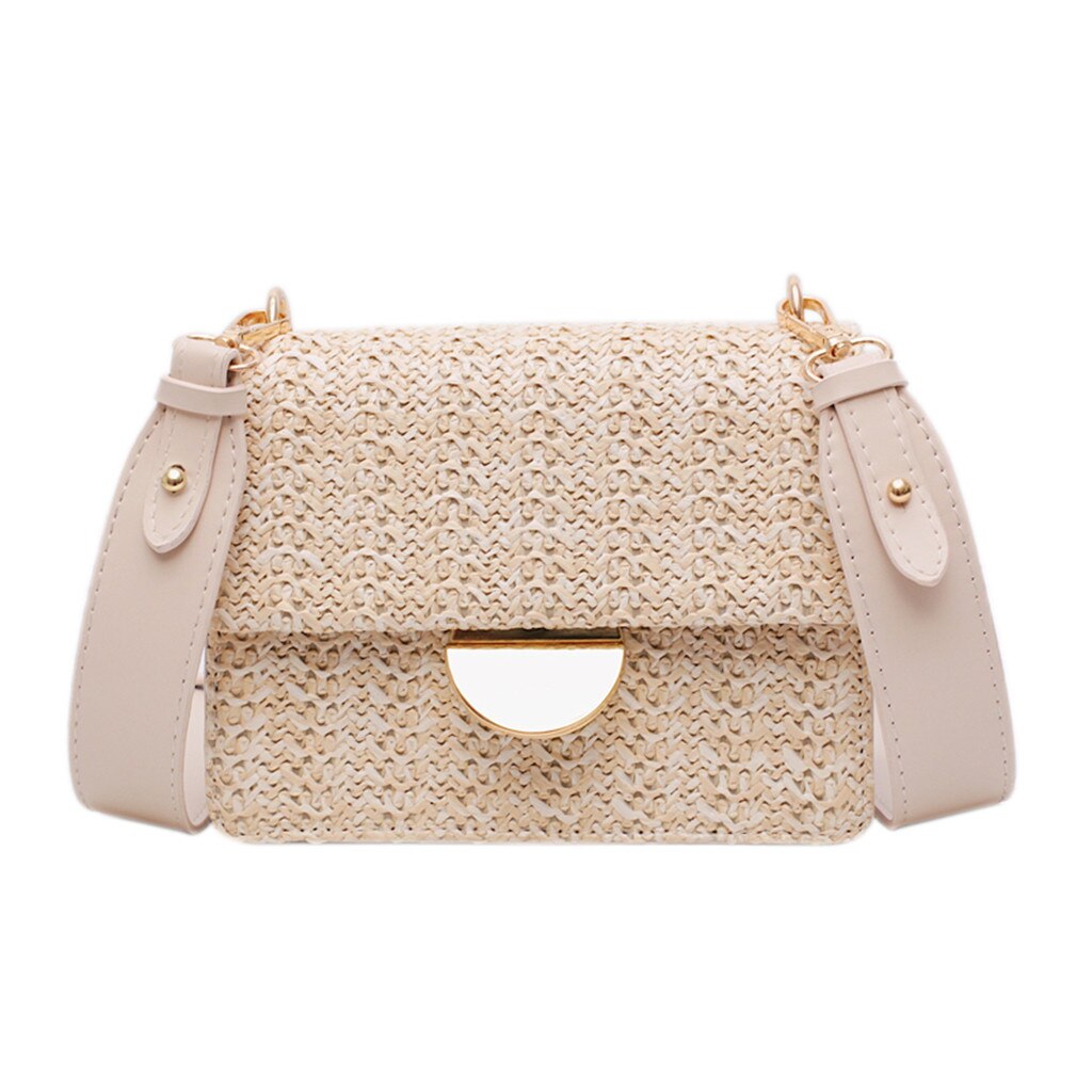 Sac Bali tissé à la main Bolsa Feminina sac carré boucle rotin paille sacs cartable vent bohême plage Bolsa sac en osier bolso paja: Beige