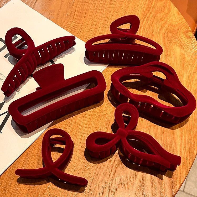 Pinzas para el cabello con lazo de terciopelo rojo para mujer, pinza para el pelo para otoño e invierno, horquilla francesa, accesorios para el cabello, tocado femenino,
