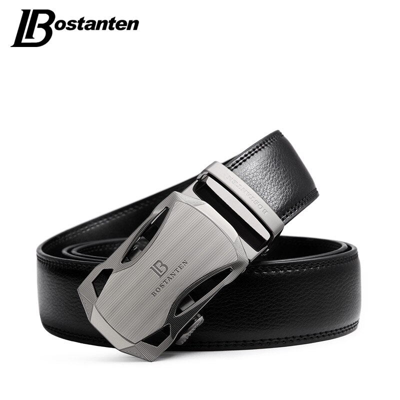 BOSTANTEN mannen Riem Koe Lederen Riemen Mode Automatische Gesp Zwart Lederen Riemen voor Mannen 3.4 cm Breedte