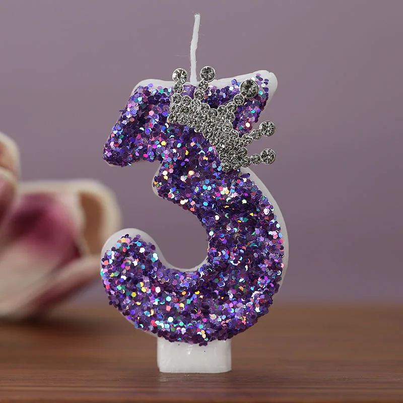 Purple crown Birthday Candles number 0 to 9 Princess cake decoration candles Anniversary Party decorations: cameo
