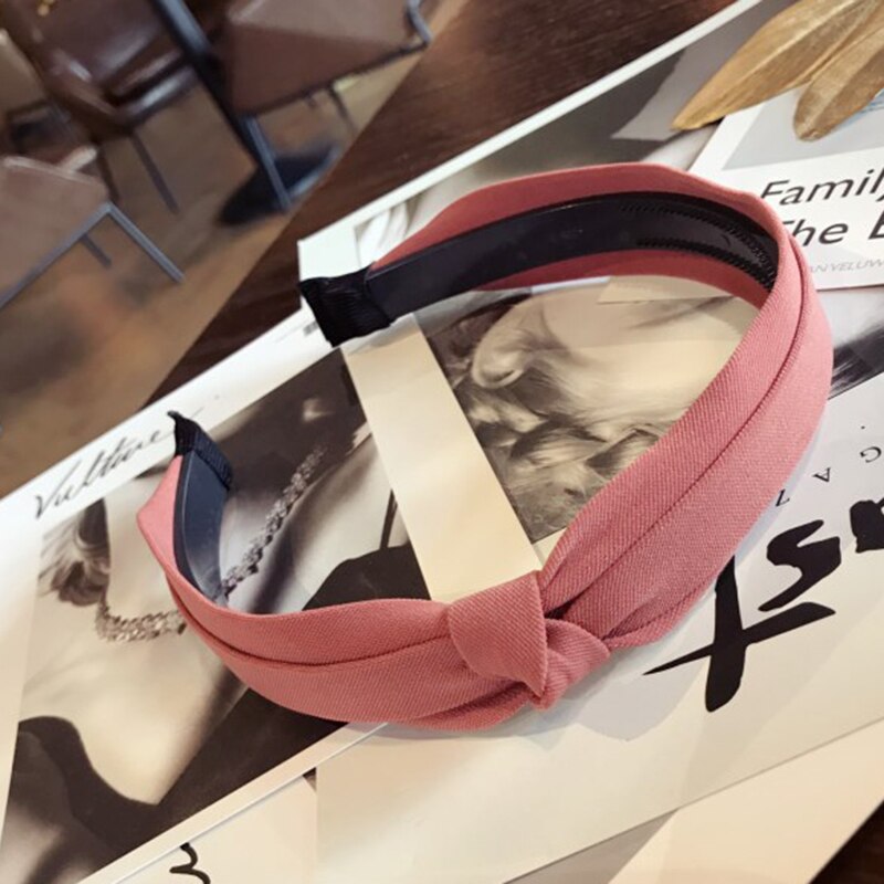 Effen Kleur Knoop Hoofdbanden Voor Vrouwen Eenvoudige Stof Meisjes Haarband Vrouwen Haaraccessoires Brede Zijde Haarband: Rood