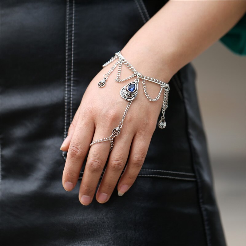 Charming Water Blue Crystal Bracelet & Bangle For Women Girls Link Chain Ring Bracelets Statement Jewelry