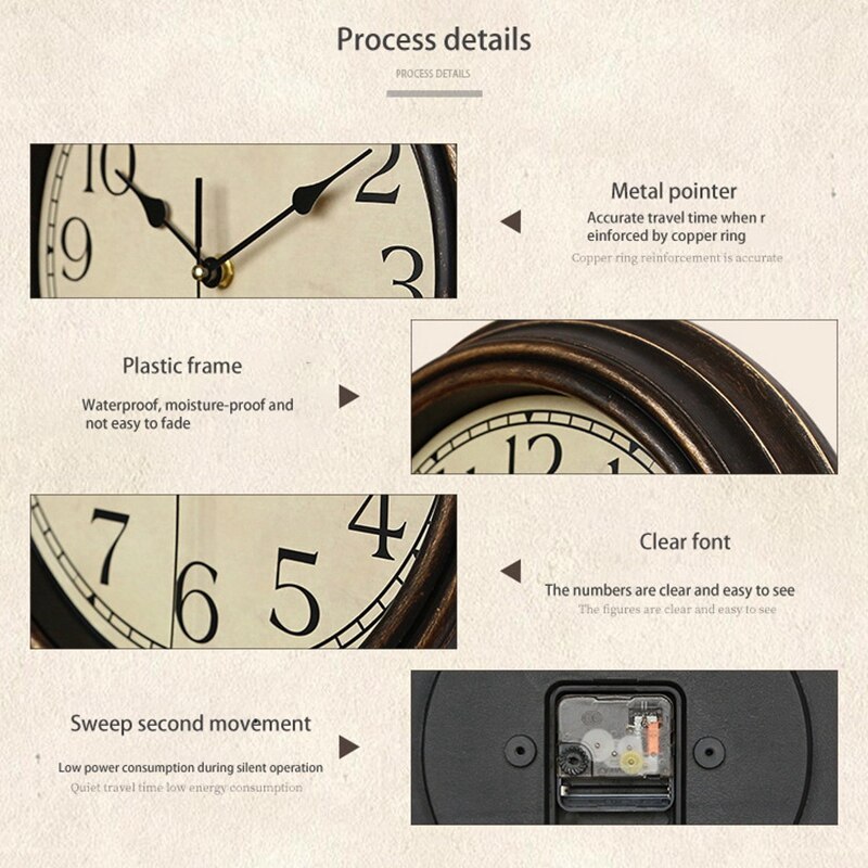 12 Inch Silent Retro Wall Clock Quartz Decorative Table Dial Battery Non-Ticking Digital Clock for Bedroom