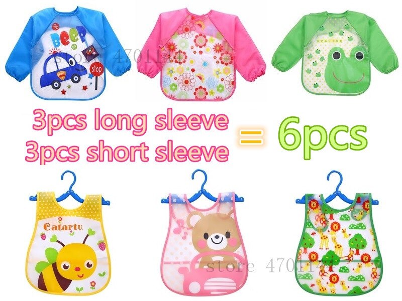 6 teile/satz Nette Baby Wasserdicht Langarm Schürze freundlicher Fütterung Kittel Lätzchen Spuck Kleidung Weiche essen Kleinkind EVA Lätzchen Spuck tücher: D--3Stck und 3Stck