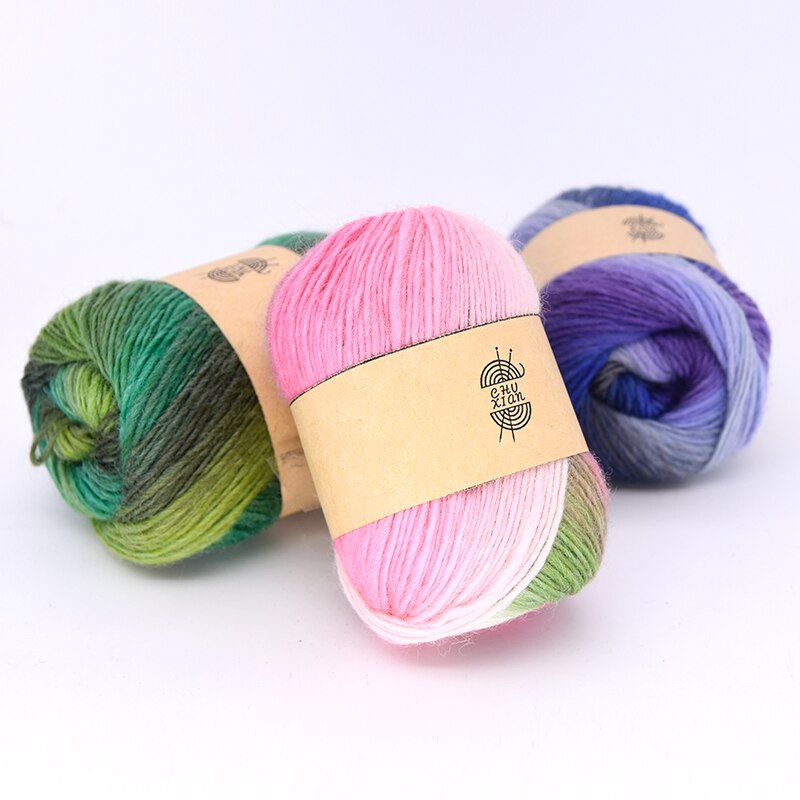50g/ kugle lang regnbue uld farvning ren uld garn dame sjaler tråd uld hat frakke