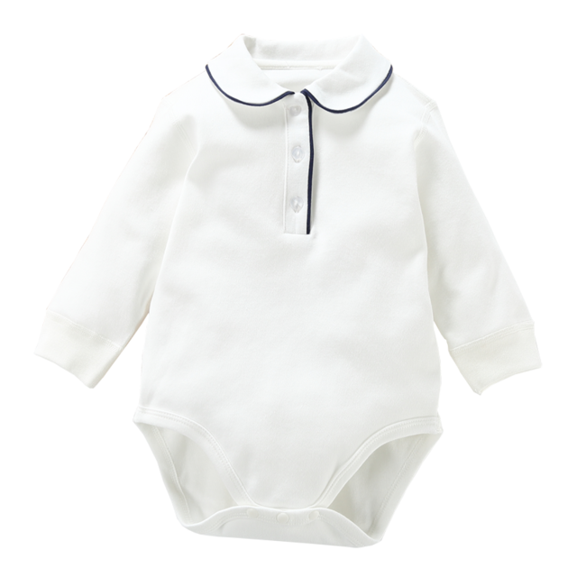 Baby Pasgeboren Jongen Meisje Turn-Down Kraag Babykleertjes Lange Mouwen Baby Jumpsuit Peuter Knappe Heren Wit Lichaam 0-3years: 6M-66cm