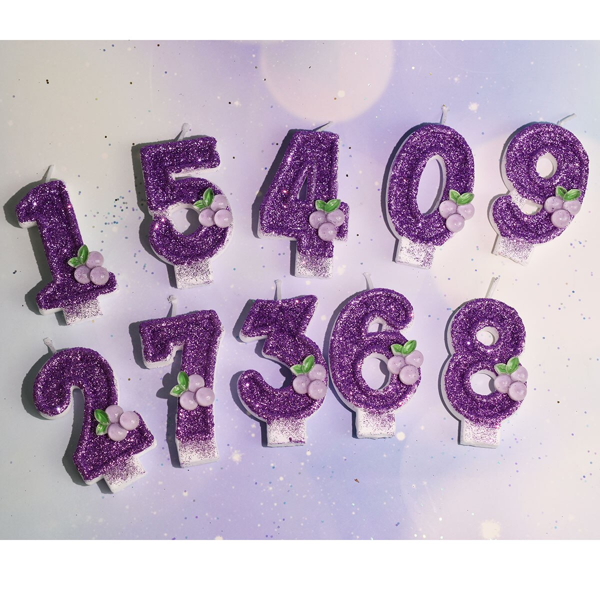 Happy Birthday Child Fruits Purple Grape Candles For Girl Number 0-9 Cake Topper Wedding Decoration Anniversary Party Supplies