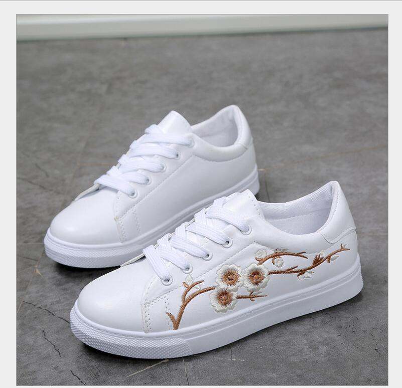Spring embroidery flower small white shoes canvas shoes women's casual shoes thick sole cloth shoes