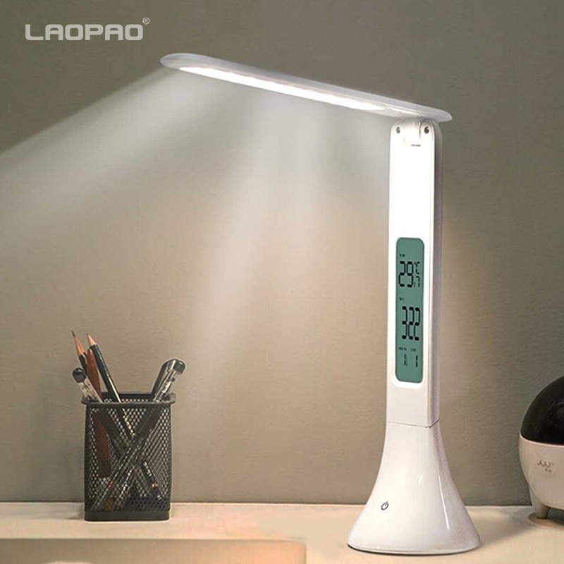 Led Bureaulamp Opvouwbare Dimbare Touch Tafellamp Met Kalender Temperatuur Wekker Tafel Light Night Lights Laopao