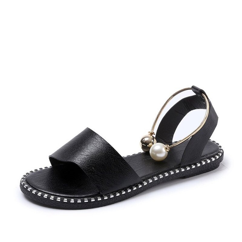 Zomer Vrouwen Sandalen Slip Peep Toe Slingback Schoenen Rome Dames Effen Metalen Decoratie Casual Vrouwelijke Modeschoenen: Black / 35