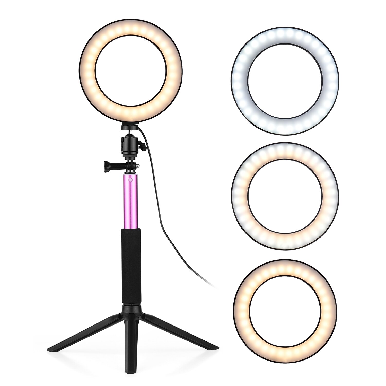 6 zoll Mini LED Ring Selfie studio Licht foto Lampe Dimmbar 3 Beleuchtung Modi mit Teleskop Stehen Stativ Kugelkopf Fotografie