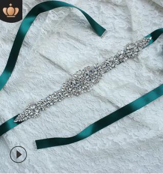 Crystal Bruiloft Accessoires Satijnen Trouwjurk Riem Bruids Lint Tailleband Sjerp Riem Voor Avond Prom Jurken: green