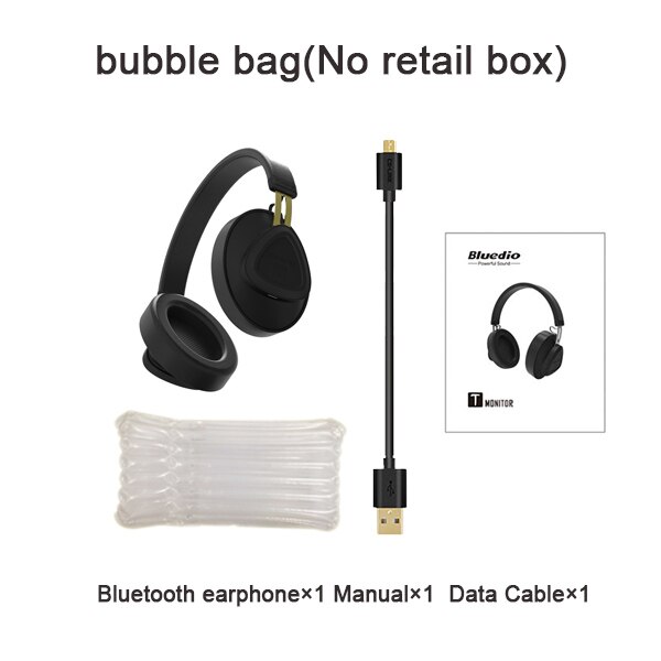Bluedio TM Bluetooth Headphones - Wireless Monitor Headset for iOS Android: Black No Box