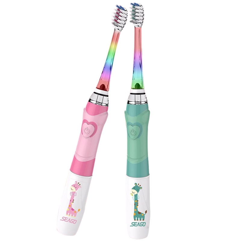 Seago-cepillo de dientes eléctrico para niños, linterna LED de colores, 16000 golpes, resistente al agua, alimentado por batería