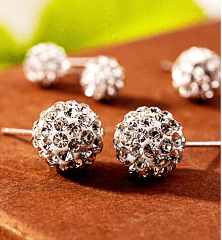 Anenjery Eenvoudige Volledige Crystal Ball Stud Oorbellen Met Zilver Kleur Oorbellen Cadeau Voor Vrouwen Brincos S-E35