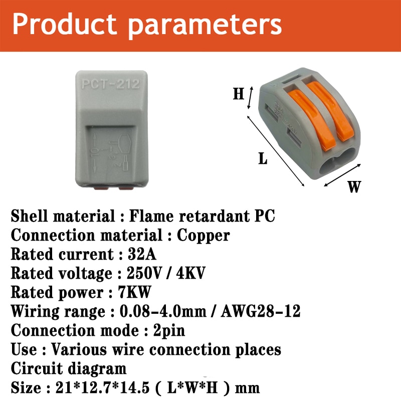 Universal Mini Fast Cable Connector Push-in Junction Box 1/3/5/10 Pcs/Lot Push-in Junction Box SPL-2/3 Leds Connected Terminal: 212 / 10 PCS
