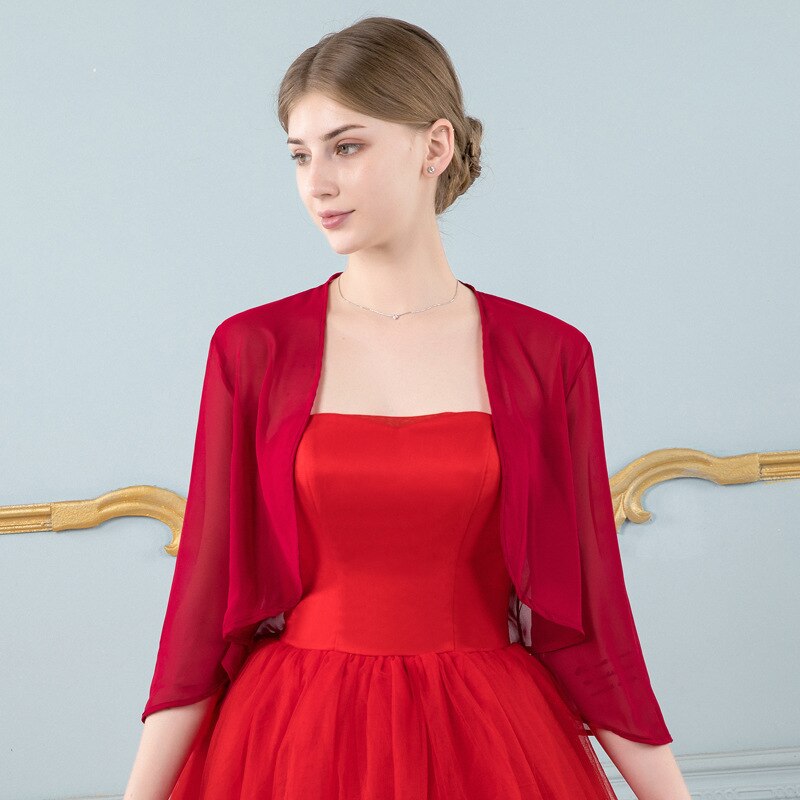 8 Kleuren Shrugs Voor Bridal Bolero Vrouwen Chiffon Bruiloft Jas Wraps En Sjaals Cape Voor Jurk Bruid Jas Mariage Accessoires: Burgundy