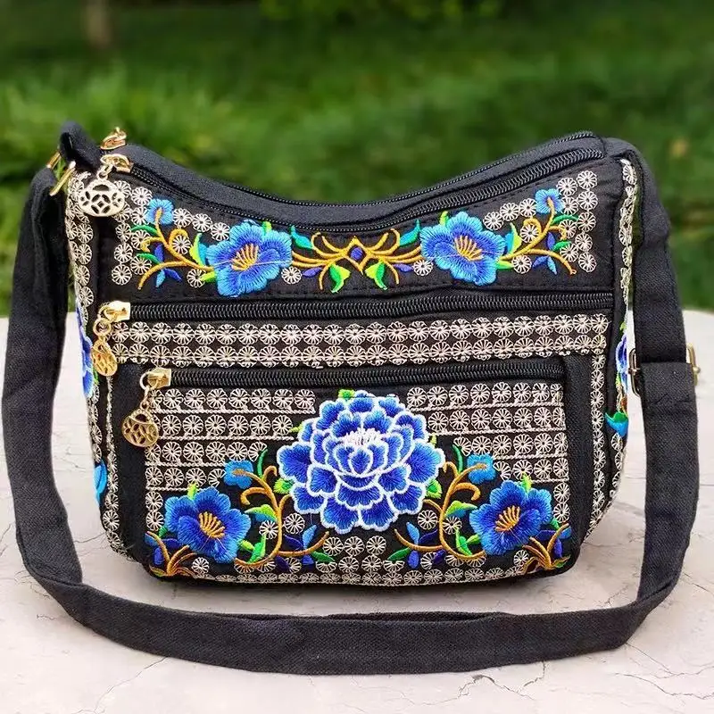 Sac de Style ethnique du Yunnan, sac à bandoulière brodé pour femmes, sacs à bandoulière entièrement brodés pour dames: Rose