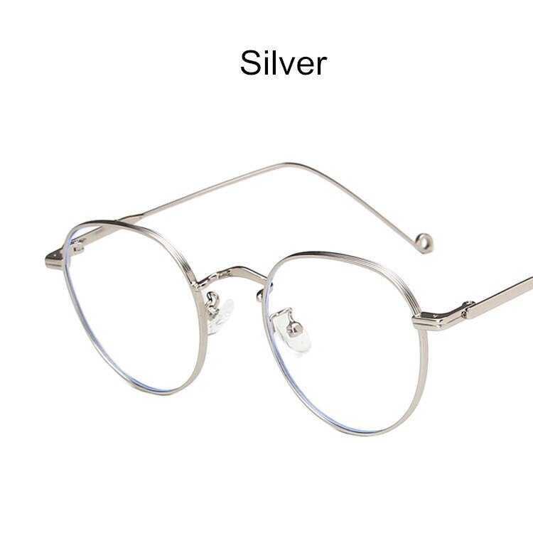 Anti-Blue Light Women Optical Myopia Eyeglasses Classic Vintage Rounds Metal Glasses Frame Men Computer Eye Glasses: Silver