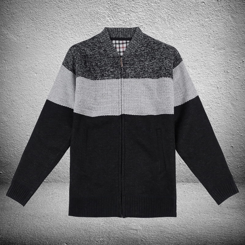 Men Patchwork Wool Cardigan Autumn Winter Sweater Jumper Men Winter Striped Pocket Knitted Outwear Coat Men Sweatercoats