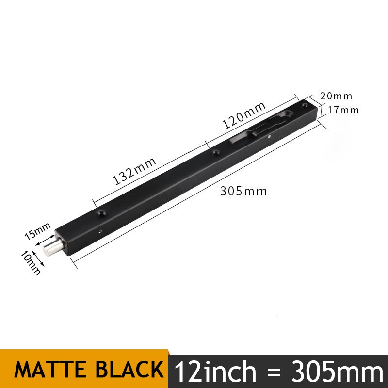 KAK 4/6/8/10 inch Stainless Steel Hidden Door Bolt Security Guard Door Latch Sliding Door Lock Bathroom Bolt Dust Proof Hardware: Black 12inch