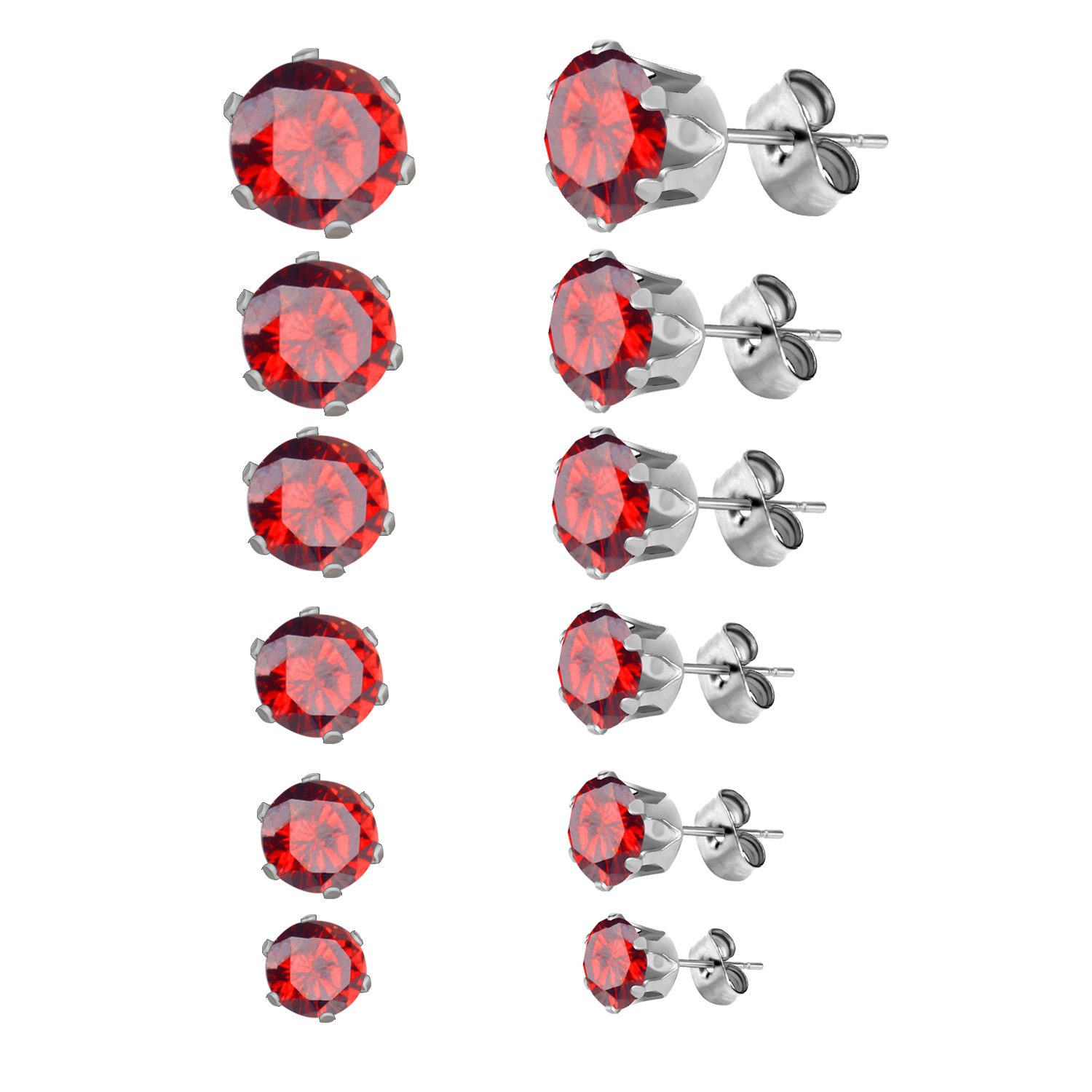 LUXUSTEEL 6 Paare/einstellen CZ Ohrstecker Edelstahl rund weiß Zirkonia hypoallergen 6 Krallen Ohrring trendiger Schmuck: Platin plattiert