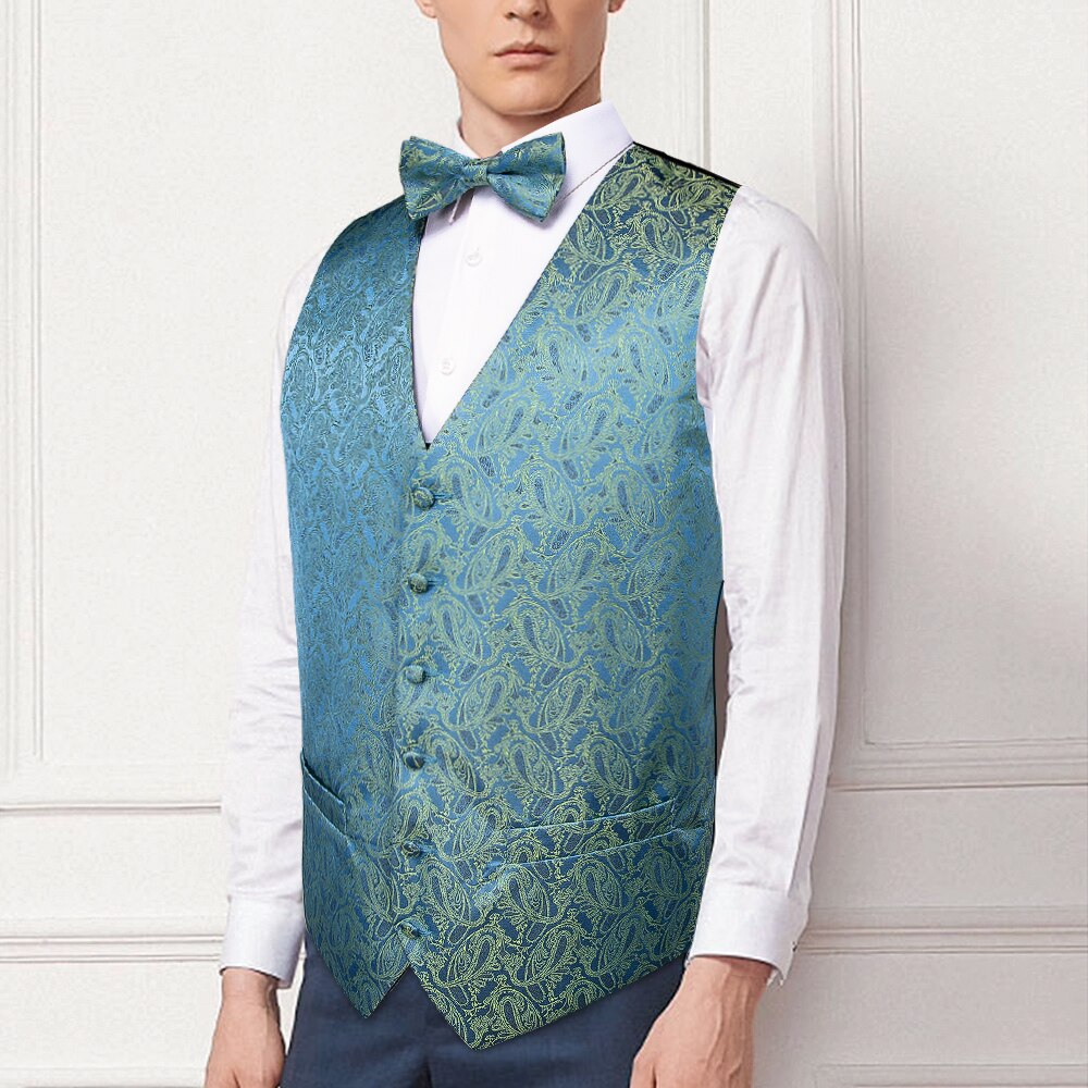 Mænd bryllup jakkesæt vest formel smoking vest festkjole blazer blå silke vest vest butterfly sæt ærmeløs jakke dibangu