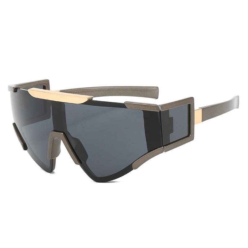 Gafas de sol con protección UV400 para hombre y mujer, lentes de sol de gran tamaño, a prueba de viento, estilo Punk, Ojo de gato, montura grande, deportivas: Gris