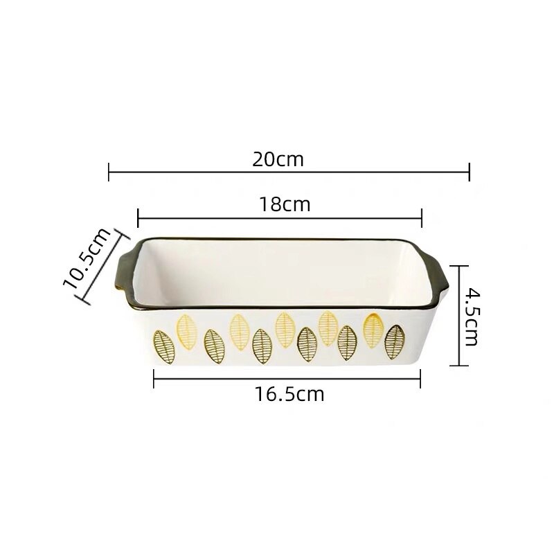 Ceramic Baking Dish Roasting Lasagna Pan Rectangular Dish Bakeware with Handle Microwave Hand-painted Dessert Plate: B