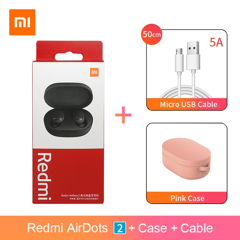 Xiaomi-auriculares inalámbricos Redmi AirDots S Redmi AirDots 2 TWS, originales, Bluetooth 5,0, reducción de ruido con micrófono, enlace automático: 2AddCablePinkCase