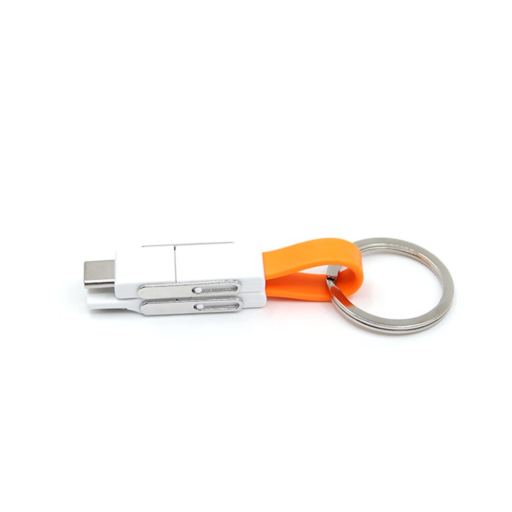 Porte-clés magnétique 4 en 1, câble Micro USB type-c à 8 broches pour recharge et données, cordon de chargeur Portable court pour iPhone et Android: Orange