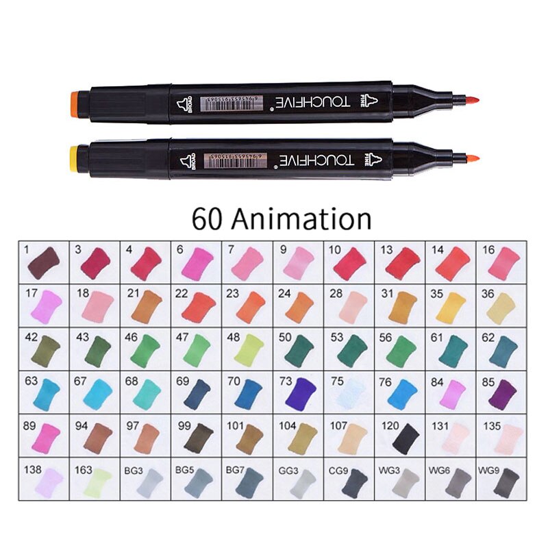 TOUCHFIVE 60 Colors Pen Marker Set Dual Head Sketch Markers Cheap Alcohol Marker Pen For Draw Manga Animation Art Supplie: 60-animation-black