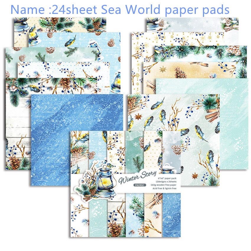 24 sheet Swan Flamingo Scrapbooking background paper 6 inch pattern paper material for DIY photo album scrapbook junk journal: Sea World drifting