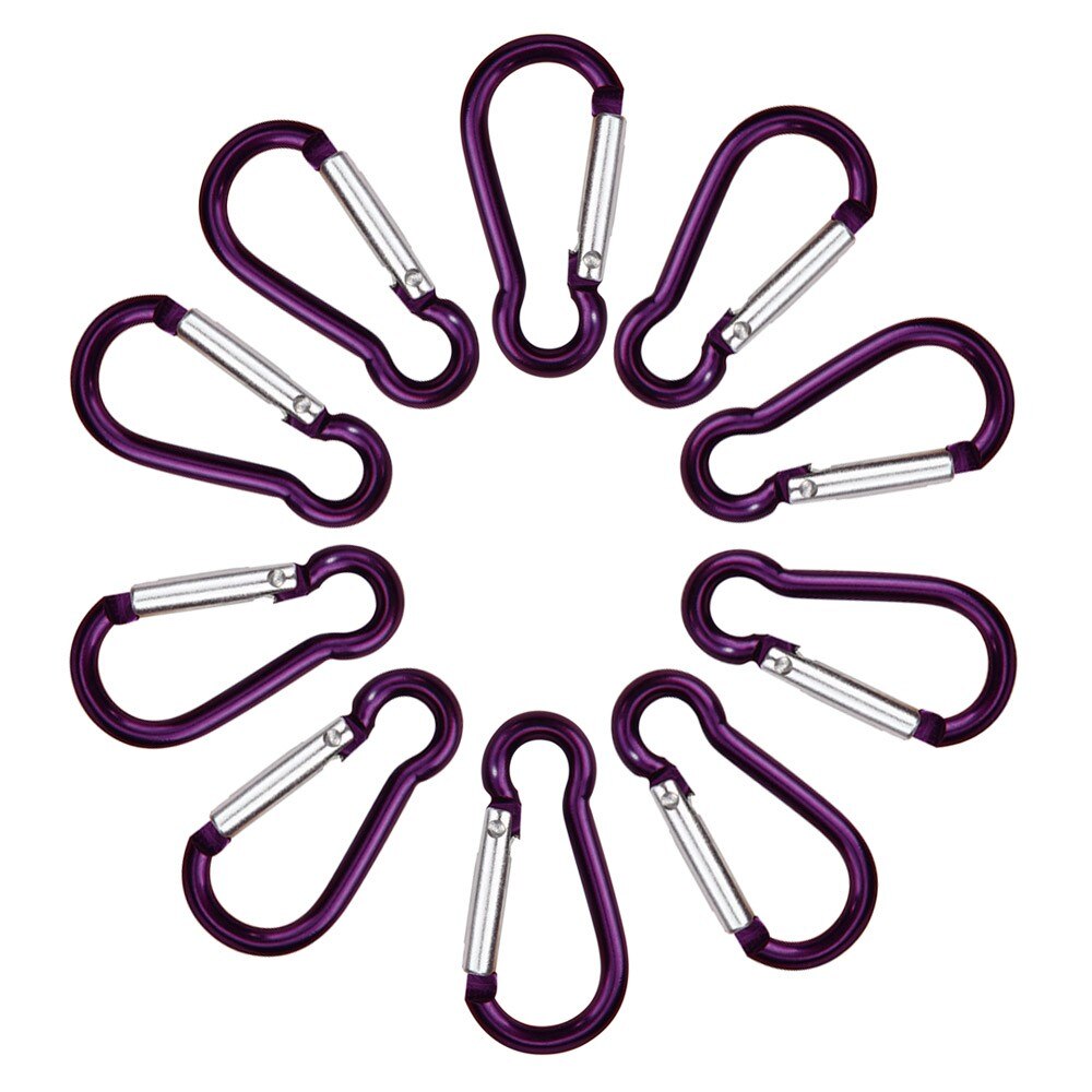 10pcs Candy Colors Carabiner Aluminum Alloy D Ring Key Chain Carabiners Hook Spring Snap Clip Hooks Keychain climbing equipment: Purple