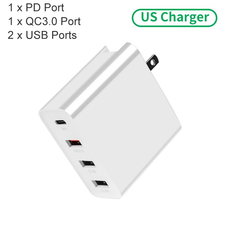 Goojodoq carregador pd 40w 8 entradas, carregador usb inteligente, display led, carregamento rápido usb para apple, iphone, adaptador, ipad xiaomi samsung: 4Ports White US